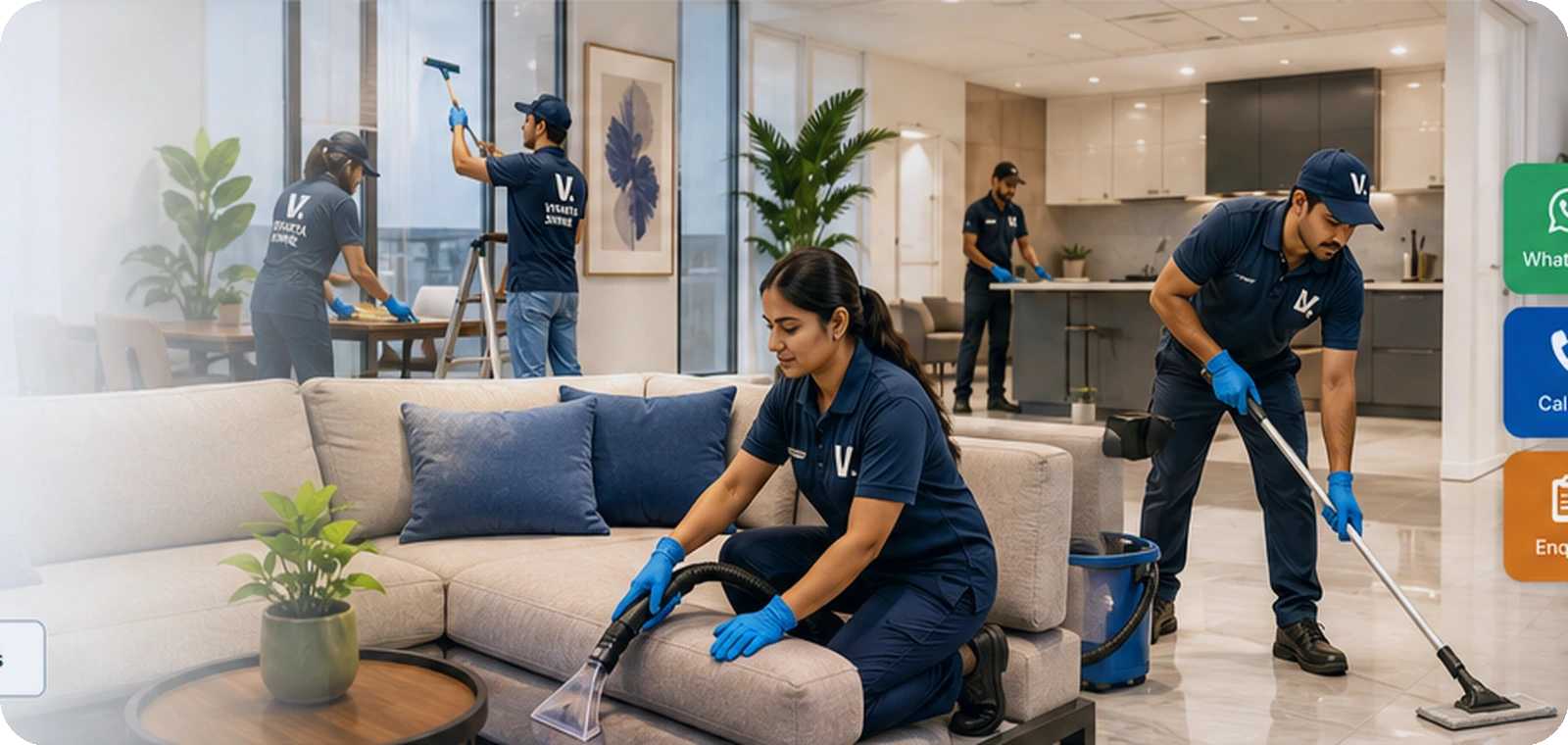Indian Vivarta Shine cleaning team serving a modern Delhi NCR property